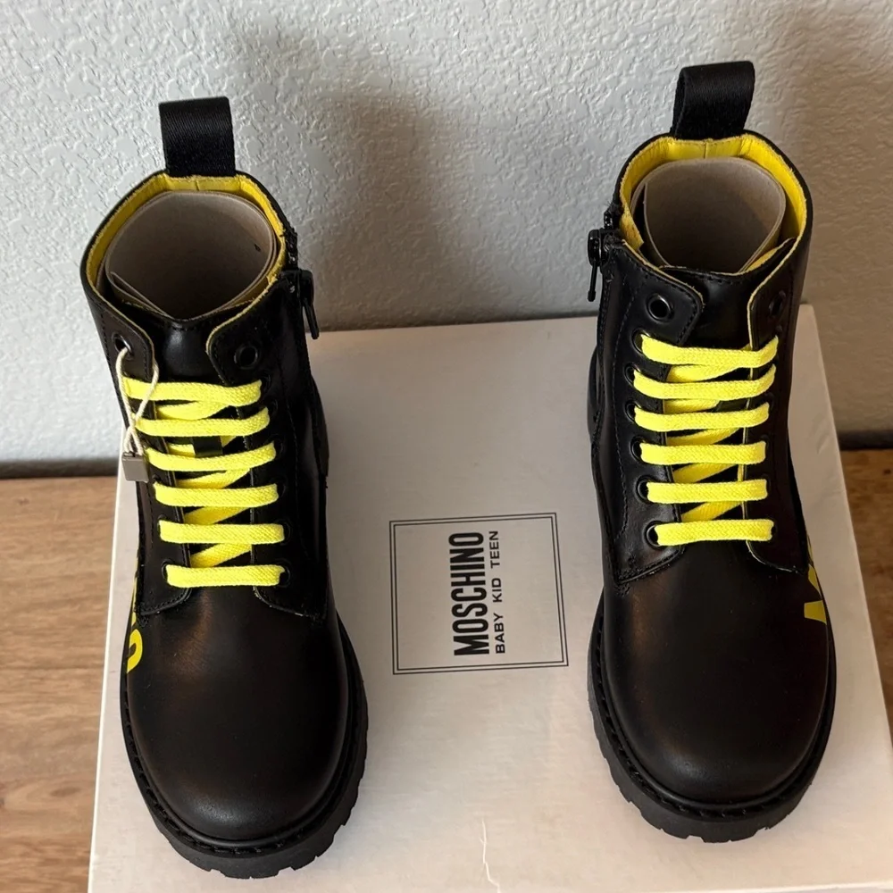 Moschino Kids Bold Black and Yellow Boots 11.5 US 29 EU